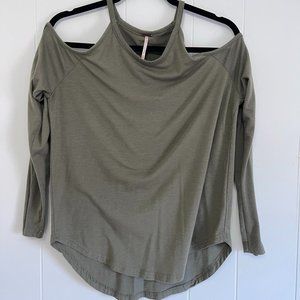 Poof! Off The Shoulder Long Sleeve Green Shirt, Size Small